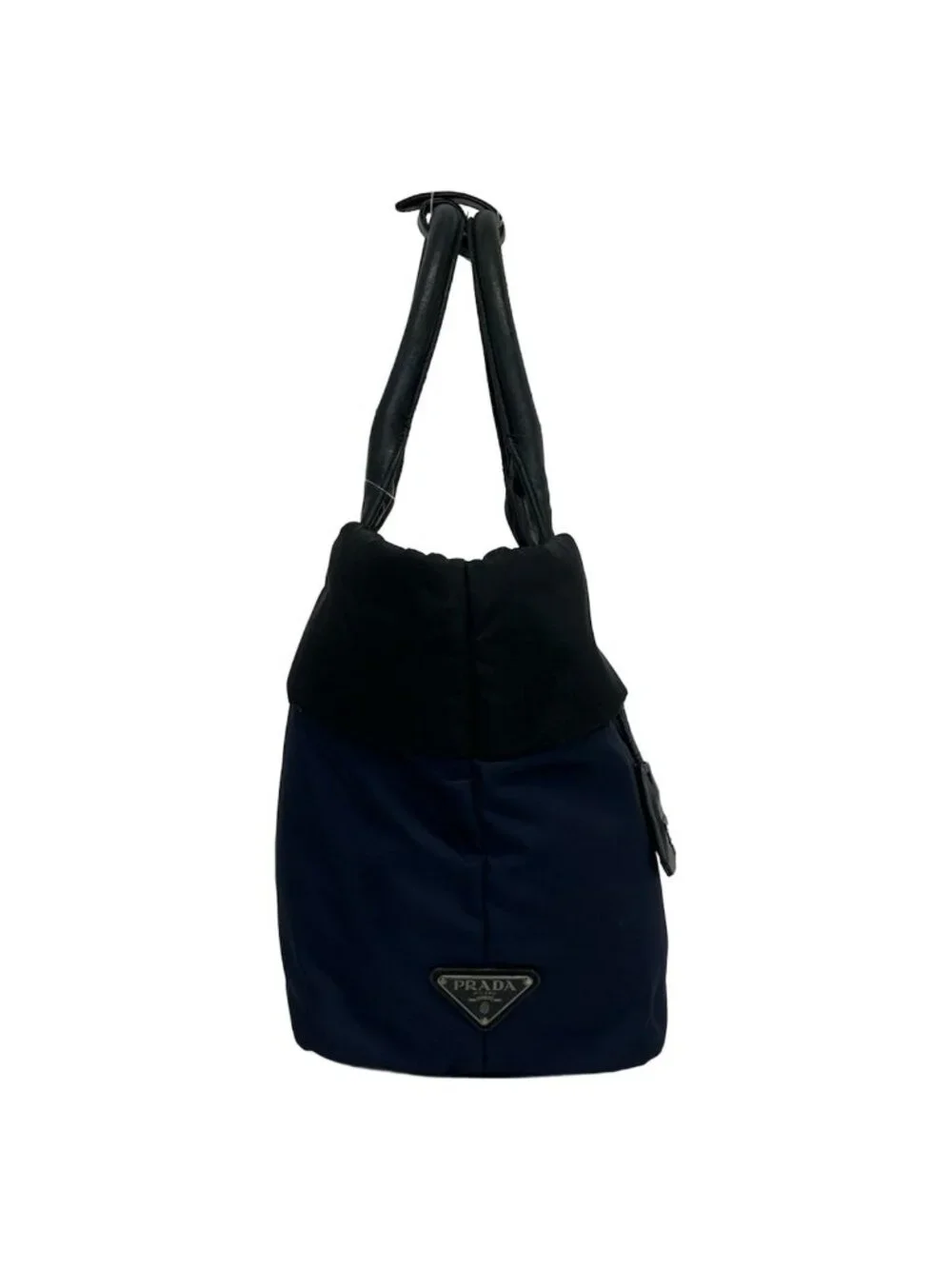 Prada Tote Tessuto Double Navy Black Leather